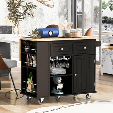 Kitchen Island on Wheels - Portable Kitchen Cart with Drop Leaf and  Lockable Casters, Rolling Kitchen Island with Wine Rack/2 Tier Open  Shelves/1 Drawer/2 Large Cabinets/Spice Rack,Towel Rack