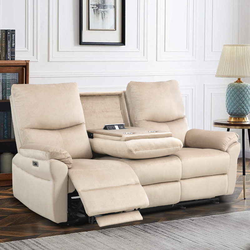 Canapé inclinable électrique inclinable avec table rabattable 78 po Chinenye, Suédine beige
