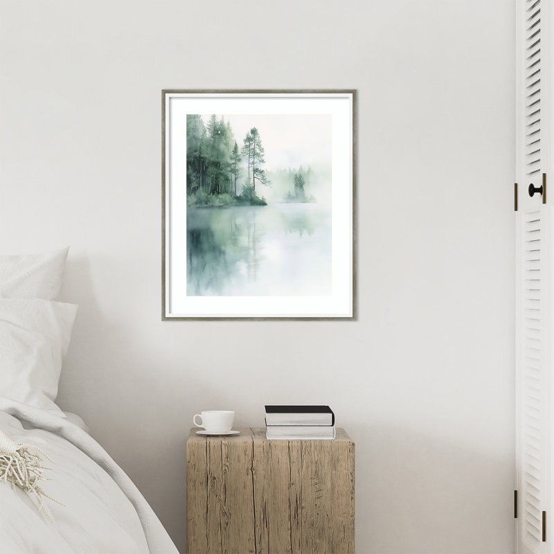 «Misty Firs II» par Wightmans, reproduction d'art encadrée sur bois, 25 x 21