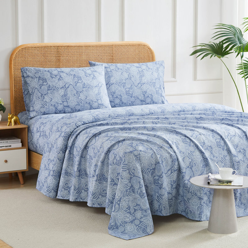 Ensemble de draps South Melody Linens, Très grand californien, Paisley, Bleu