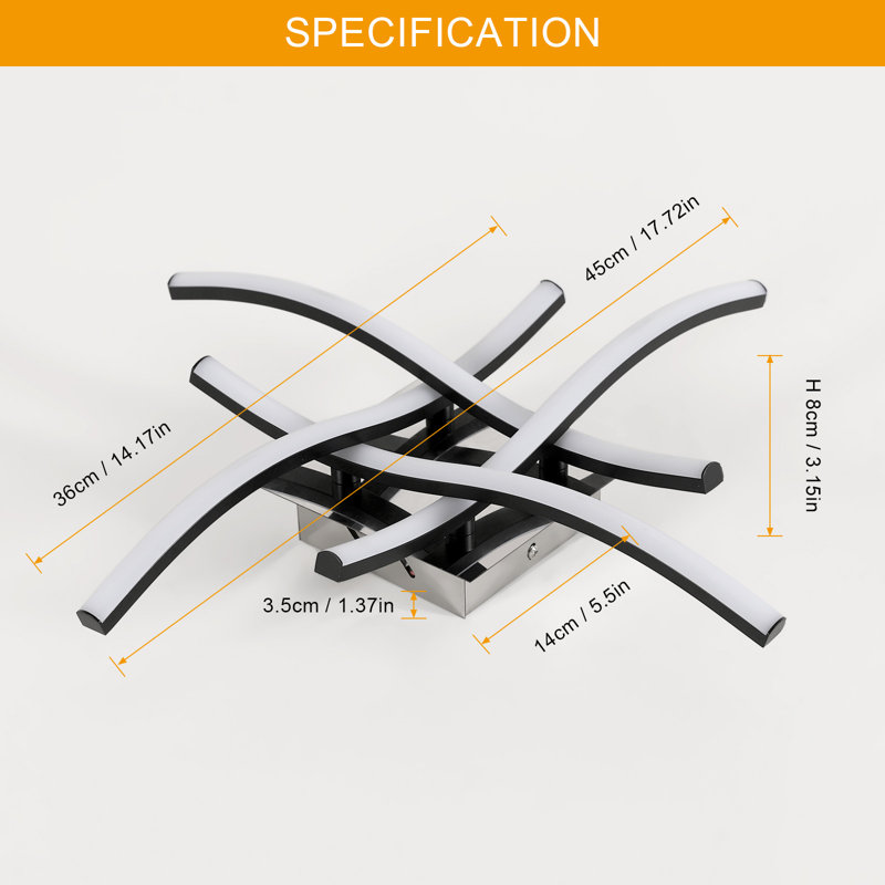 Liara LED Ceiling Light, Curved Design 4 Built-In LED Boards Flush Mount Light, Black, 3000-6500 Kelvins