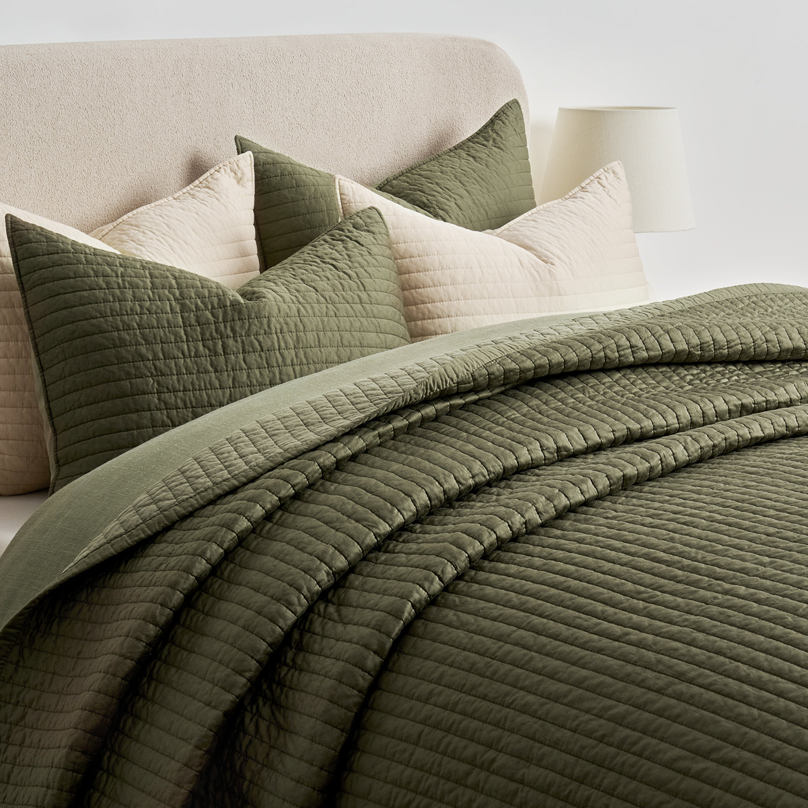 Cotton Sateen Quilt Set, King Quilt + 2 King Shams, Olive Green