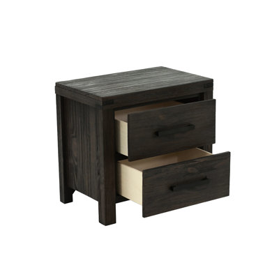 Table de chevet 2 tiroirs en bois massif pour la décoration de chambre à coucher avec 2 poignées en métal