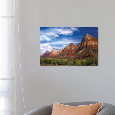 The Watchman, Outcropping Near South Entrance of Zion National Park, Cottonwoods in Foreground, Utah 1 Piece Wrapped Canvas Wall Art