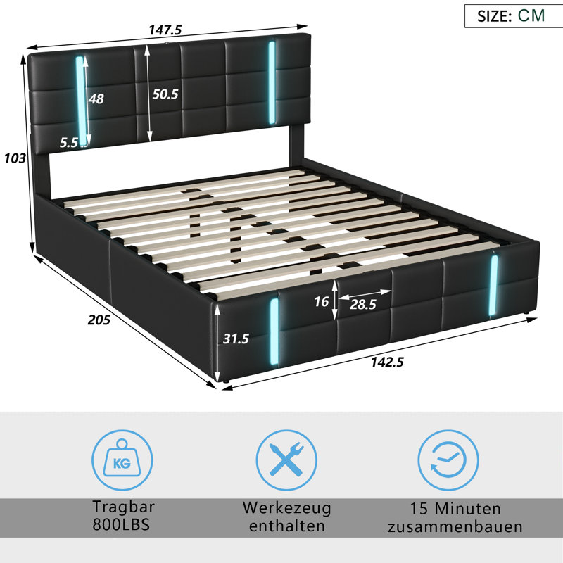 Upholstered Ottoman Storage Bed, European Double (140 x 200 cm)