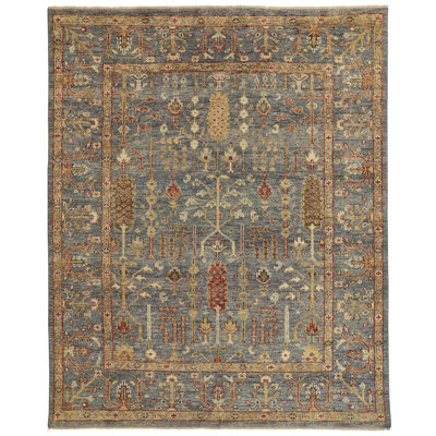Brandonville Oriental Hand Knotted Wool Blue/Gold/Red Area Rug