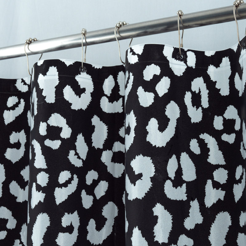 Leopard Peva Waterproof Shower Curtain With Hooks, Black