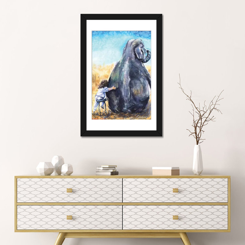 «Child with Elephant» par George Dyachenko - Giclée sur toile tendue avec châssis, Papier d'art encadré noir, Blanc