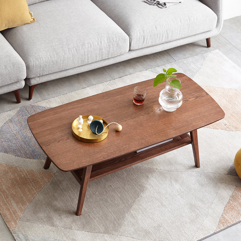 Table basse en chêne massif 39,4 "avec tablette, H 17,3 po x L 47,2 po x l 22 po, Red Oak & Brown Stain
