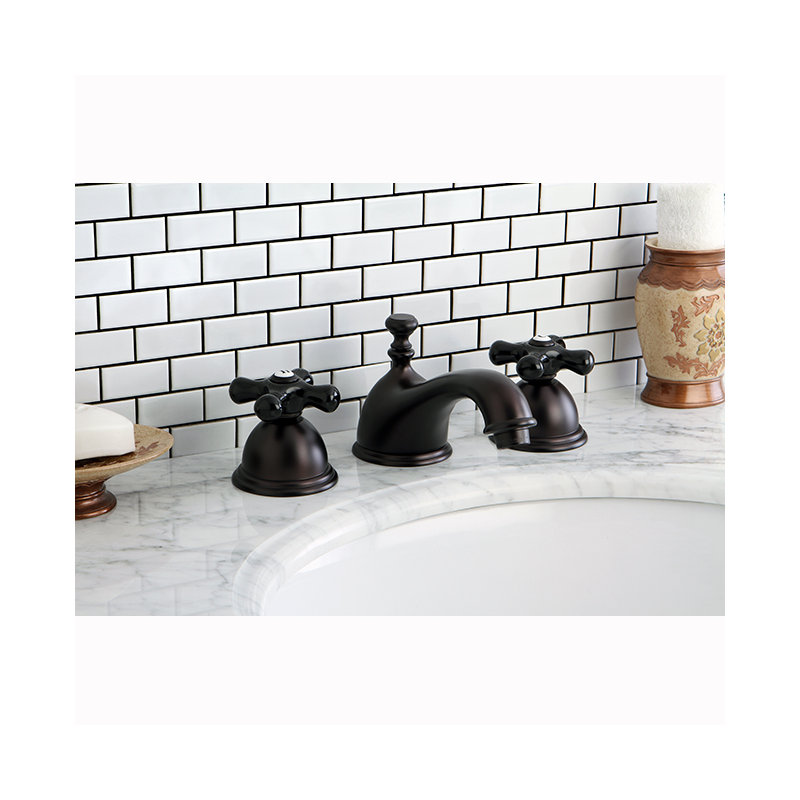 Kingston Brass Duchess Two-Handle 3-Hole Deck Mount Widespread Bathroom Faucet with Brass Pop-Up Drain, Oil Rubbed Bronze