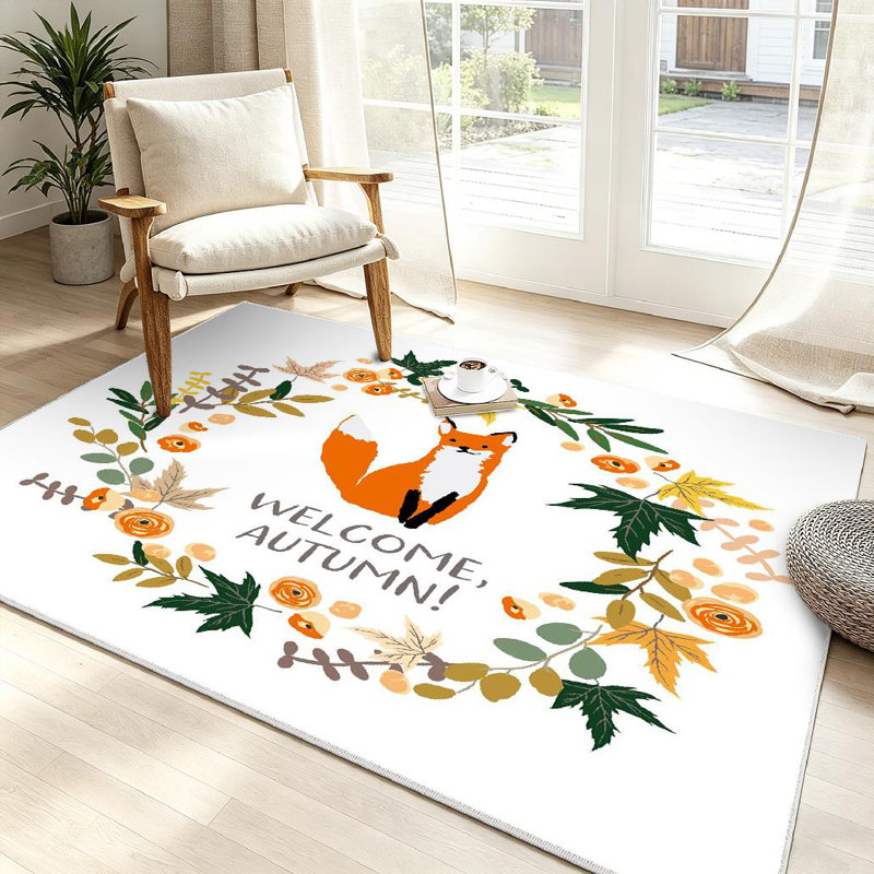 Tapis orange lavable à la guirlande avec feuilles d'automne et feuilles d'érable grises, Rectangle 39" x 63"