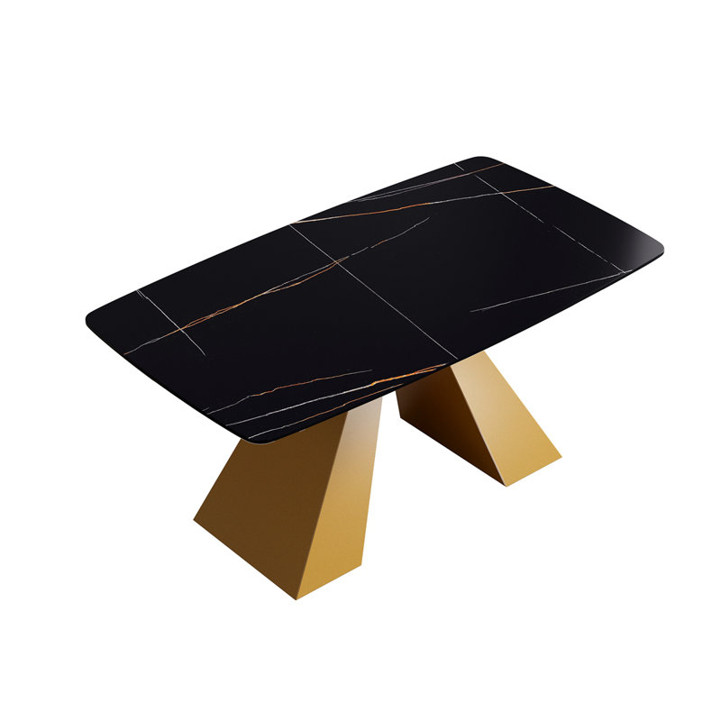 Table de salle à manger Ashni, Doré, Noir, H 29,53 po x L 63 po x l 35,43 po