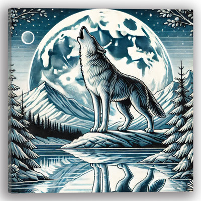 Celestial Howl: Moonlit Wolf, art mural sur toile