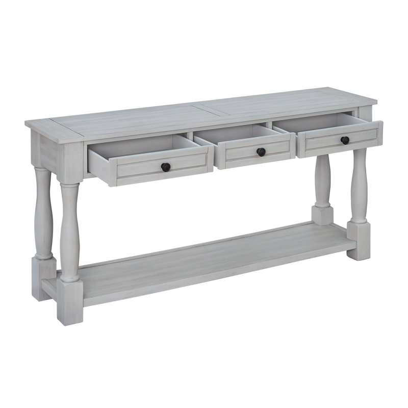 Console longue avec tiroirs et tablette Cervantez, Gris délavé