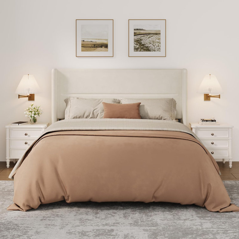 Bed Frame with Wingback Headboard, Velvet Upholstered Platform Bedframe with Wood Slats, No Box Spring Needed, Easy Assembly