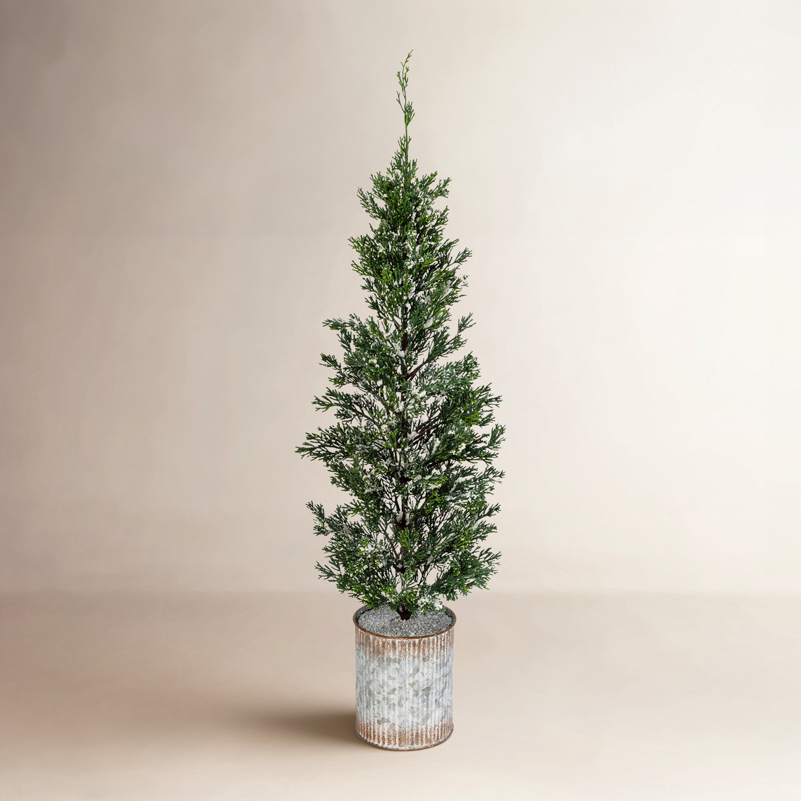 Snowy Pine Tree in Tin Pot 35"H