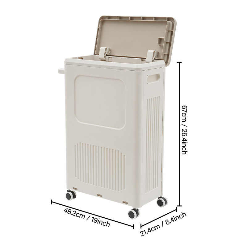 48L/12.68Gal Laundry Basket With Wheel, Beige