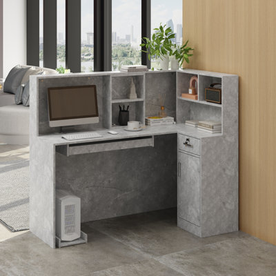 L-Shaped  Reception Desk With Drawer Mobile Pedestal And Counter