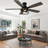 52 Inch Flush Mount Farmhouse Ceiling Fan with Light, Low Profile Black Caged Ceiling Fan with 5 Reversible Blades