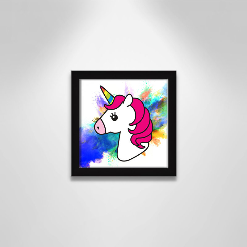 Art sur toile licorne arc-en-ciel, H 8 po x l 8 po x P 1,18 po, Encadré de boîte noir