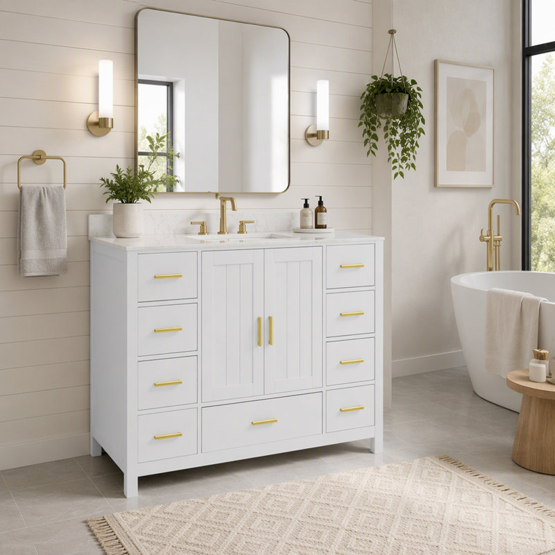 Base de meuble-lavabo durable avec 2 portes à fermeture douce et 9 tiroirs lisses