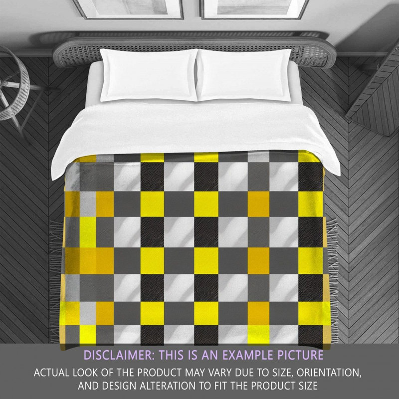 Machine Printed Comforter, King Comforter, Silver/Yellow Checkered