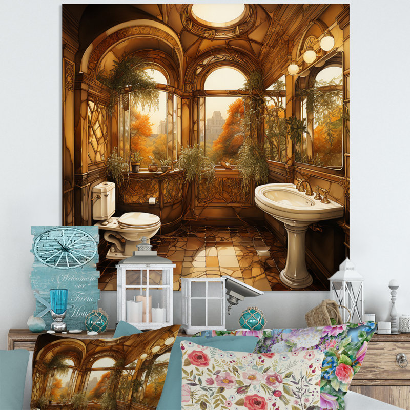 Toilette dorée Oasis métallique I - impression de bain et de lessive sur métal, H 36 po x l 36 po x P 1 po