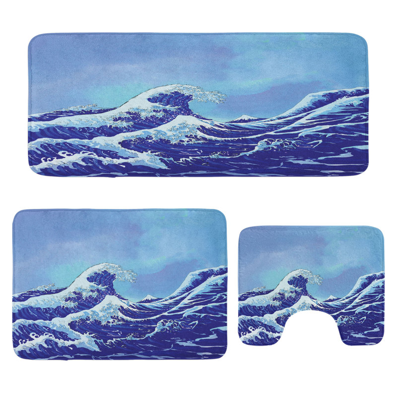  Ensemble de tapis de salle de bain bleu 3 pièces en U et tapis rectangulaires bleu pâle bleu royal