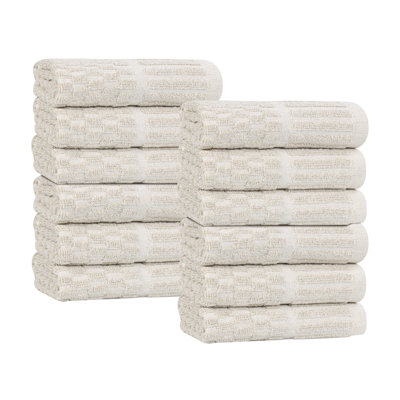 Blue Nile Mills Viscose Cotton Blend Face Towel Set - Checkered Texture - Quick-Dry, Fade-Resistant