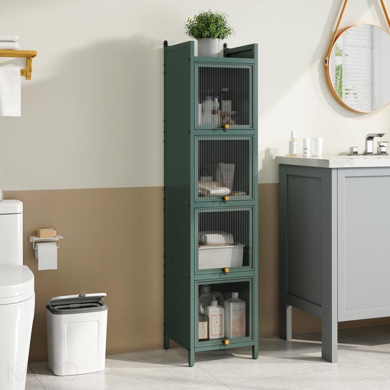 Cabinet, Modern, Glass, Glass Door, Four-Tier With Featuring Five-Tier Storage, Green