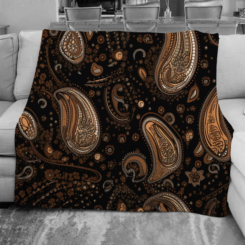 Machine Printed Throw Blanket, 51" W x 60" L, Black/Beige