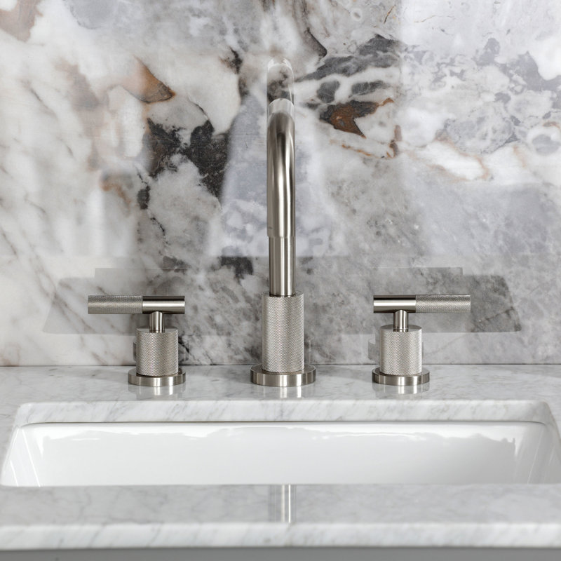 Kingston Brass Convergent Two-Handle 3-Hole Deck Mount Widespread Bathroom Faucet with Knurled Handle and Brass Pop-Up Drain