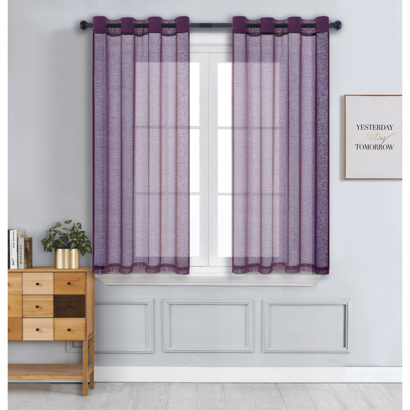 2 panneaux de rideaux semi-transparents avec œillets, L 57 po x L 45 po, Mauve foncé
