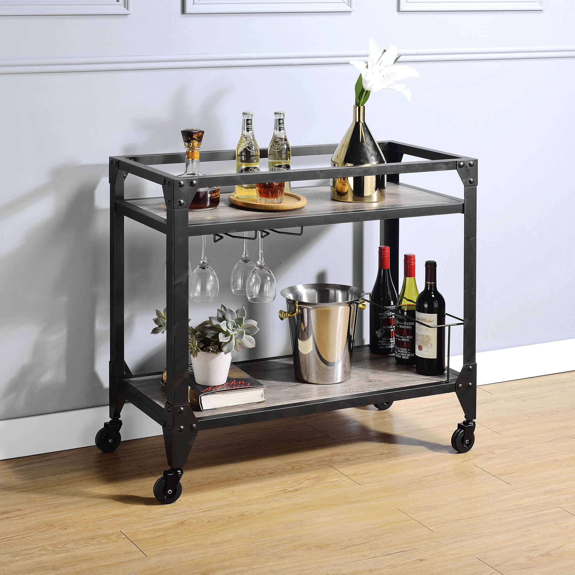 17 Stories Expandable Rustic Oak Utility Cart | Wayfair