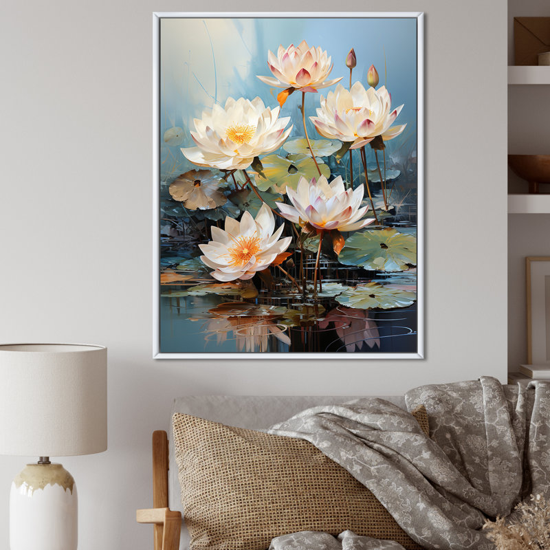 Lotus Dreams Amung The Lily Pads I, Cadre flottant blanc, H 32 po x l 24 po x P 1 po