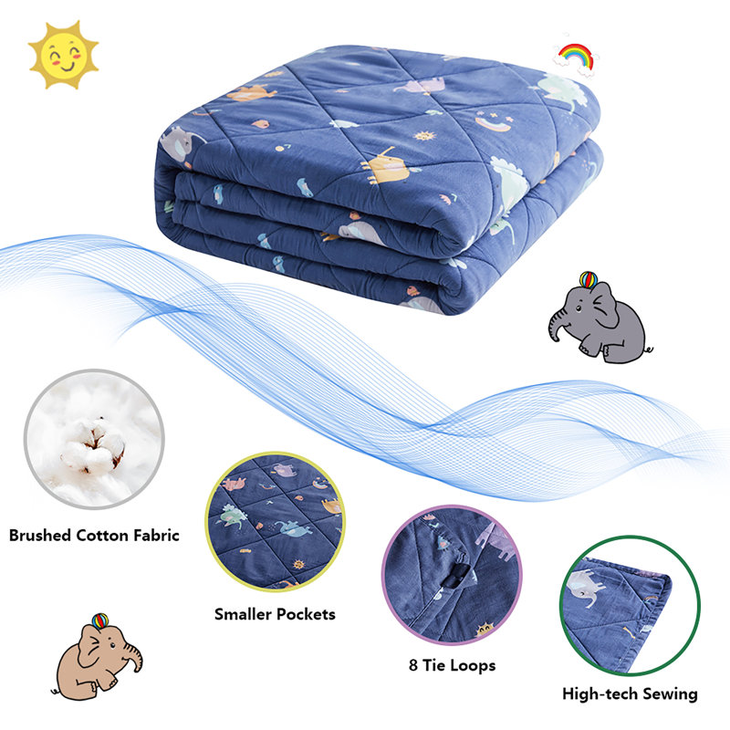 Blue Twin Kids Weighted Blanket with Animal Patterns