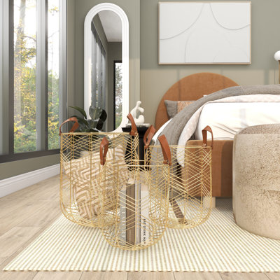 Ensemble de panier de rangement décoratif et fonctionnel en métal avec poignées en similicuir