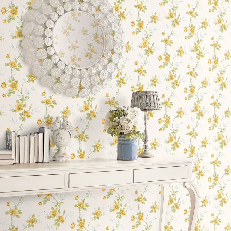 Kaydence 10m x 53cm Matte Wallpaper Roll, White/Yellow