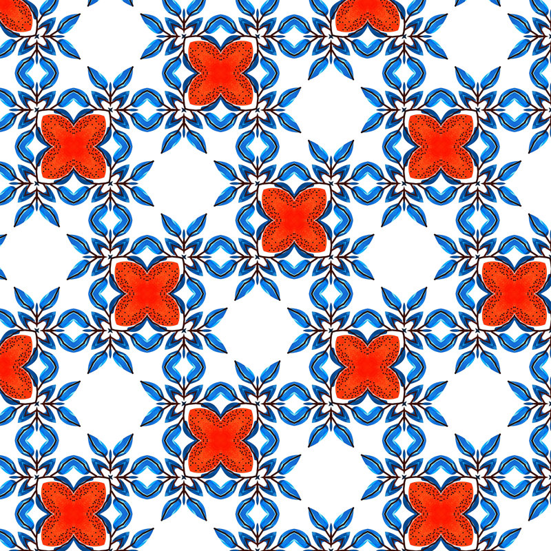 83 tuiles florales marocaines oranges par Uma Parabhakar Gokhale - reproduction d'art sur toile tendue
