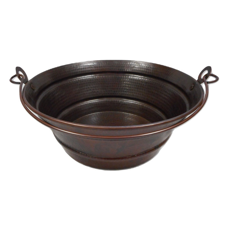 15'' Rustic Round Copper Bucket Vessel Bathroom Sink with Daisy Drain