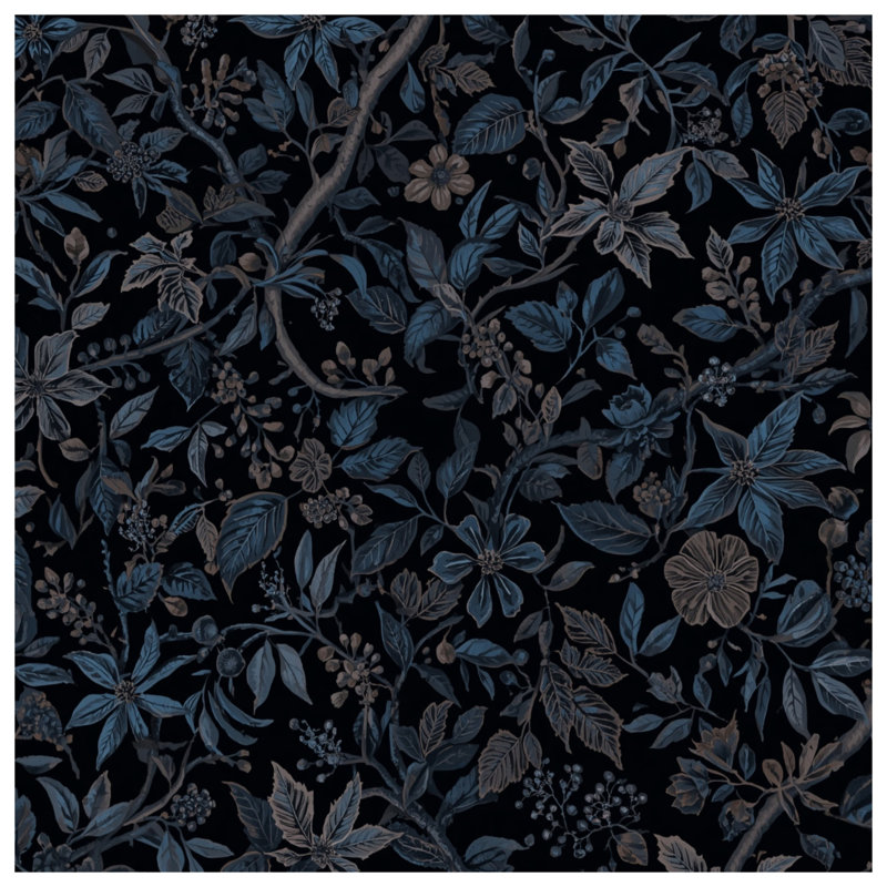 Dark Blue Floral Pattern Comforter, Twin