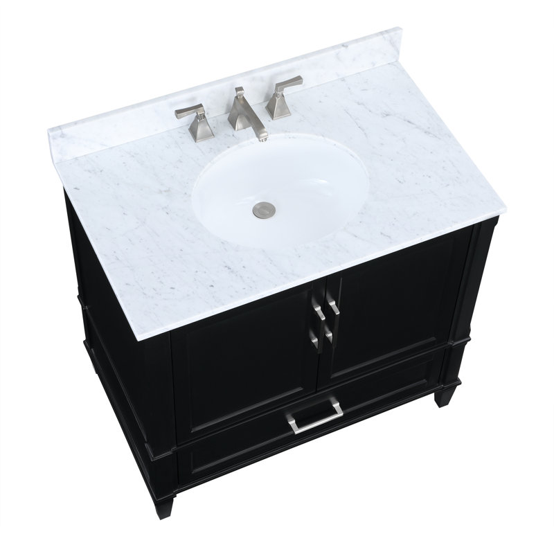 Montauk 36'' W Single Vanity, White Granite, Midnight Black