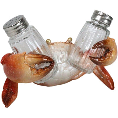 Nautical Marine Stone Crab Salt And Pepper Shakers Holder Figurine Set