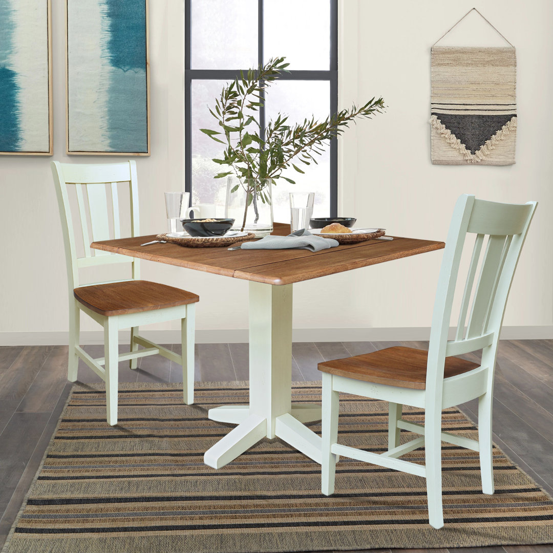 Ishka 3 Piece Drop Leaf Solid Wood Dining Set Loon Peak® 