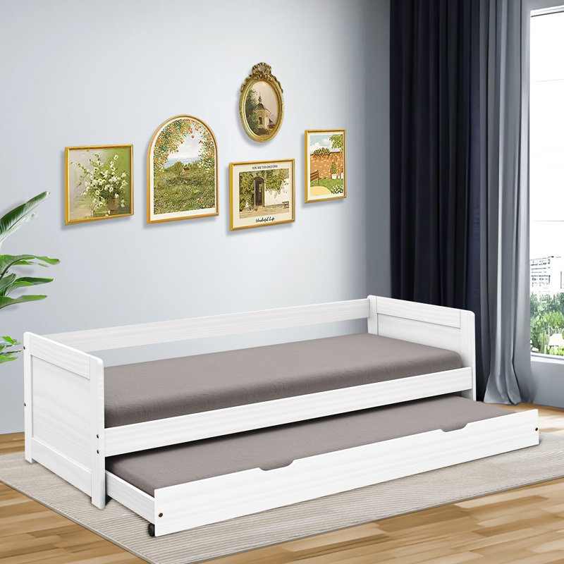 Lit de jour en bois massif avec couchette Clougher, Blanc