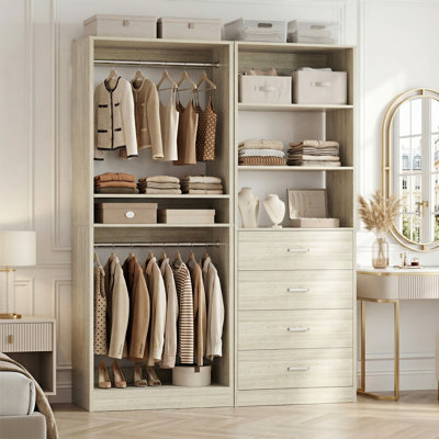 Closet System with Drawers, Shelves,Hanging Rods