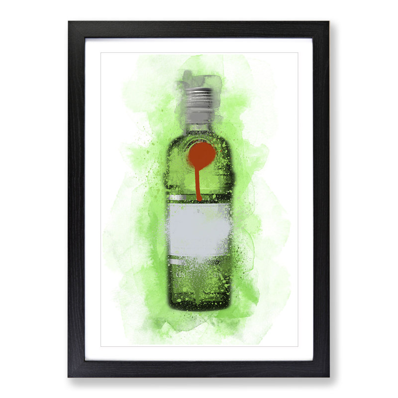 Green Gin Bottle - Picture Frame Graphic Art, Black Framed, 36cm H x 27cm W x 2cm D