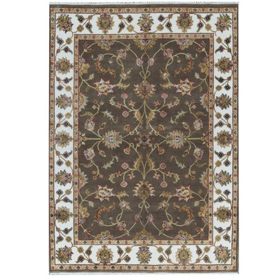Tapis brun et ivoire noué à la main de haute qualité