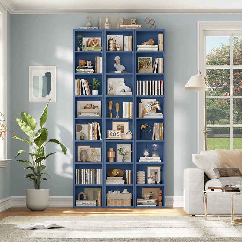 Space-saving Bookshelf Set, 8-tier Narrow, 3-pack, Adjustable Shelves, Black
