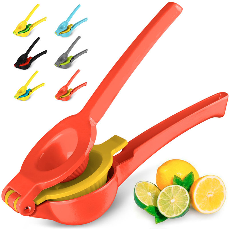 Zulay Kitchen 2-in-1 Manual Lemon Squeezer Manual Juicer Citrus Press, Red/Yellow